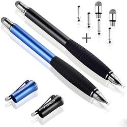 MEKO [2nd Gen] Universal Disc Stylus Pens, [2Pcs] [2 in 1 Precision Series] for iPhone X/8/8plus iPad/iPad Pro/iPad Mini and All Touch Screen Devices Bundle with 6 Replacement Tips(Black/Blue)