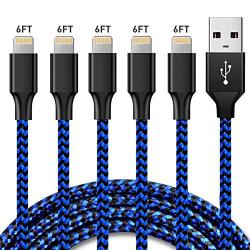 5Pack 6FT iPhone Charger Lightning Cables, Mfi Certified Charging Cable USB Syncing Data&High-Speed Nylon Braided Cord Cable Compatible 11 Pro Max XR XS X 8 8 Plus 7 7 Plus 6s 6sPlus iPad iPod & More