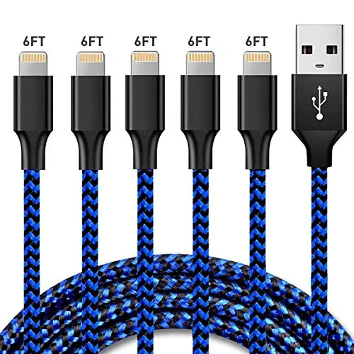 5Pack 6FT iPhone Charger Lightning Cables, Mfi Certified Charging Cable USB Syncing Data&High-Speed Nylon Braided Cord Cable Compatible 11 Pro Max XR XS X 8 8 Plus 7 7 Plus 6s 6sPlus iPad iPod & More 5Pack 6FT iPhone Charger Lightning Cables, Mfi Certified Charging Cable USB Syncing Data&High-Speed Nylon Braided Cord Cable Compatible 11 Pro Max XR XS X 8 8 Plus 7 7 Plus 6s 6sPlus iPad iPod & More