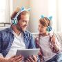 Stereo Kids Headphones,LIMSON Cat Headphones Foldable Size Adjustable Earphones with Flashing LED Lights for Kids Teens Adults, Compatible for iPad Tablet PC Computer Mobile Phone MP3 (White)