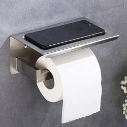 XVL Toilet Tissue Paper Holder with Mobile Phone Storage Shelf Brushed