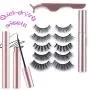 3D faux Mink Magnetic False Eyelashes 5 Pairs Waterproof Magnetic Eyelashes and Magnetic Eyeliner Kit false lashes with No Glue Reusable fake Eyelashes for Natural Look