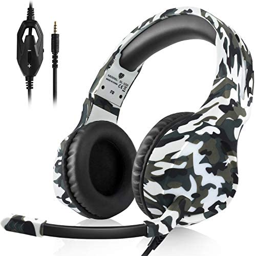 Anksono Stereo Gaming Headset for Playstation 4, Xbox One, Nintendo Switch, 3.5mm Wired Bass Noise Cancelling Headphones with Mic and Volume Control for Laptop PC Mac iPad iPhone Games, White Camo