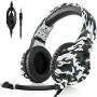 Anksono Stereo Gaming Headset for Playstation 4, Xbox One, Nintendo Switch, 3.5mm Wired Bass Noise Cancelling Headphones with Mic and Volume Control for Laptop PC Mac iPad iPhone Games, White Camo