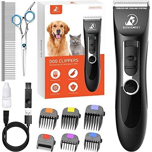 Dog Clippers, Dog Grooming Kit Noiseless Cordless Dog Grooming Clippers Professional Rechargeable Dog Trimmer Electric Hair Clippers for Thick Coats Dogs Cats Pets