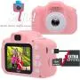 I-SEE Kids Camera, Digital Video Mini Camera, Soft Silicone Mini Learning Toy Cameras, Rechargeable Children Duo Selfie Camera for Age 4 5 6 7 8 9 10 Years Old Boys Girls, Pink