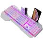 3-color optional keyboard, RGB LED backlight mechanical gaming keyboard, with mobile phone holder, suitable for industrial, office, (White)