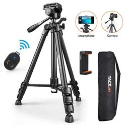 Tripod, 60-Inch Aluminum Camera/Phone/Travel Tripod, Max Load of 11 Lbs, 360 Degree Swivel with Wireless Bluetooth Remote, Universal Smartphone Mount, 1/4 Inch Screw Mount, Portable Bag - MLT02