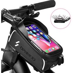 Bike Phone Front Frame Bag - Waterproof Bicycle Top Tube Cycling Phone Mount Pack with Touch Screen Sun Visor Large Capacity Phone Case for Cellphone Below 6.5’’ iPhone 7 8 Plus xs max