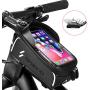 Bike Phone Front Frame Bag - Waterproof Bicycle Top Tube Cycling Phone Mount Pack with Touch Screen Sun Visor Large Capacity Phone Case for Cellphone Below 6.5’’ iPhone 7 8 Plus xs max