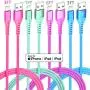 Lightning Cable iPhone Charger 4Color 4Pack(6/3/3/1ft) Apple MFi Certified Unbreakable Fast USB Charging Cord Compatible for iPhone11Pro MAX Xs XR X 8 7 6S Plus SE 5S 5C (Red Green Purple Blue)