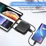 Portable Charger with AC Plug, 15000mAh Portable Phone Charger, 18W PD QC3.0 USB C Power Bank 4 Output 2 Input, External Battery Pack Phone Charger Built-in Type-C 2 Cables Compatible for iPhone etc