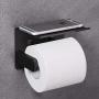 VAEHOLD Self Adhesive Toilet Paper Holder with Phone Shelf SUS 304 Stainless Steel Wall Mounted Toilet Paper Roll Holder - Rustproof and Bathroom Washroom Tissue Roll Holder with Shelf - Black