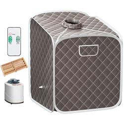 Giantex Portable Steam Sauna Spa 2L Folding Private Sauna Tent W/Chair Foot Massage Roller Absorbent Pad and 9 Adjustable Temperature Levels Spa Tent for Weight Loss Stress Fatigue (Gray)