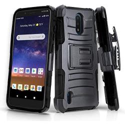 CasemartUSA Phone Case for [Nokia C2 Tennen/Nokia C2 Tava (Cricket Wireless)], [Refined Series][Black] Shockproof Cover with Built-in Kickstand & Belt Clip Holster for Nokia C2 Tennen / C2 Tava