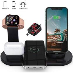 LUKKAHH Wireless Charger, 4 in 1 Wireless Charging Station for Apple Watch and Airpods Pro, Charger Stand for Multiple Devices, Qi Fast Wireless Charging Dock for iPhone 11/11 Pro Max/X/XS/XS/8/8 Plus