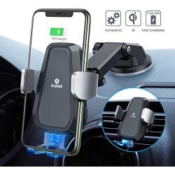 Andobil Automatic Wireless Car Charger Mount, Qi Safer Fast Charging 10W/7.5W Car Phone Holder Charger for Air Vent & Dash, Compatible iPhone 11 Series/SE/XS/XR/8, Samsung Galaxy S20/S10/S9/Note 10/9