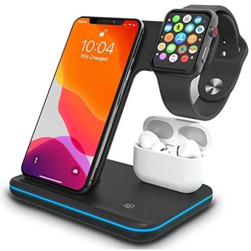 Wireless Charger 3 in 1 Charging Station for Latest Airpods iPhone and iWatch, Wireless Compatible with iPhone 11 Series/XS MAX/XR/XS/X/8/8Plus/ Apple Watch Charger 5 4 3 2 1 Airpods 3 2 1/Samsung