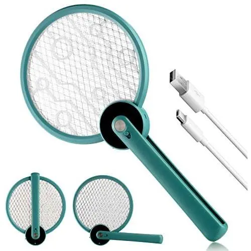 Bug Zapper, 2 in 1 Foldable Electric Fly Swatter & Bug Zapper Racket, Fly Killer & Mosquito Killer for Travel, Camping, Indoor and Outdoor Pest Control, USB Rechargeable, 3 Layers Safety Mesh Bug Zapper, 2 in 1 Foldable Electric Fly Swatter & Bug Zapper Racket, Fly Killer & Mosquito Killer for Travel, Camping, Indoor and Outdoor Pest Control, USB Rechargeable, 3 Layers Safety Mesh