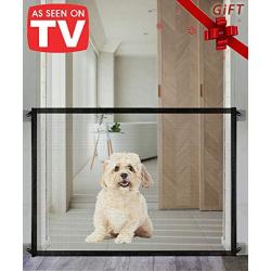 Queenii Magic Gate for Dogs Pet Safety Gate, Mesh Dog Gate Portable Folding Safe Guard Install Anywhere, Safety Fence for Hall Doorway-No Smell 41" x 31"