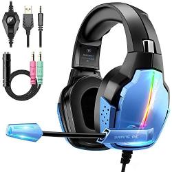 Gaming Headset PS4, Deep Bass Surround Sound Stereo Xbox One Headset, Beexcellent Gaming Headset with Microphone, LED Light & Noise Isolation, PS4 Gamer Headset Compatible with PC, PS4, Xbox One