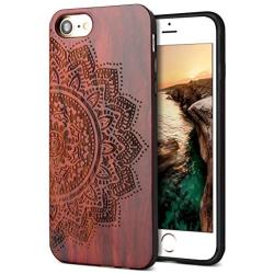 YFWOOD Compatible for iPhone 8 Case Wood, Natural Real Wood Carving Pattern Slim Bumper Anti Scratch Durable Flexible Protective Case for iPhone 7/8 iPhone SE 2020 4.7 Inch