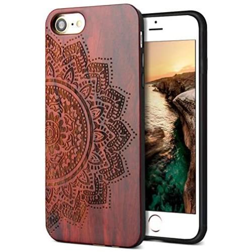YFWOOD Compatible for iPhone 8 Case Wood, Natural Real Wood Carving Pattern Slim Bumper Anti Scratch Durable Flexible Protective Case for iPhone 7/8 iPhone SE 2020 4.7 Inch
