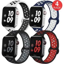 EXCHAR Sport Band Compatible with Apple Watch Band 44mm 42mm Breathable Soft Silicone Replacement Wristband Women and Man for iWatch Series 5 4 3 2 1 Nike+ All Various Styles M/L 4 Pack