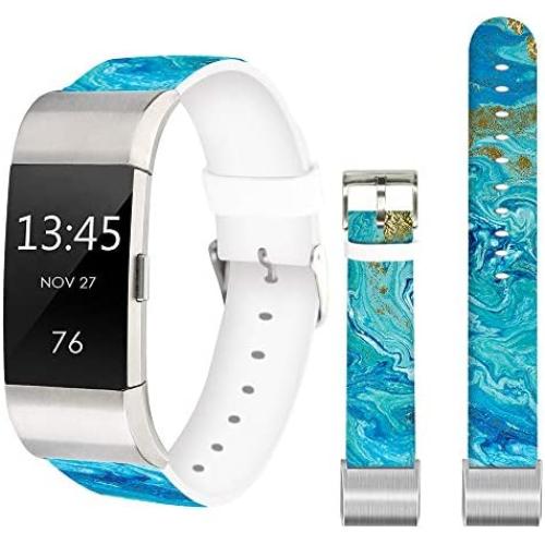 Marble Band for Fitbit Charge 3,Jolook Replacement Leather Woman Man Bands Straps for Fitbit Charge 3/Charge 3 SE - Blue Marble
