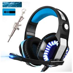 Pro Stereo Gaming Headset for PS4 Xbox One PC, All-Cover Over Ear Headphones Deep Bass Surround Sound with360° Noise Canceling Mic & LED Light for Switch Mac Laptop