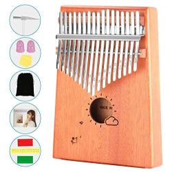 Kalimba 17 Keys, Thumb Piano with Study Instruction and Tune Hammer, Solid Mahogany Wood Portable Mbira Sanza African Wood Musical Instrument Finger Piano for Kids Adult Beginners Professionals