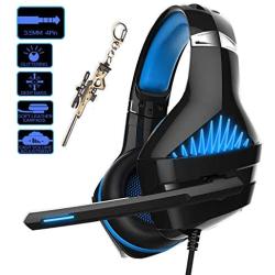 Pro Gaming Headset for PC PS4 Xbox One Surround Sound Over-Ear Headphones with Mic LED Light Bass Surround Soft Memory Earmuffs for Computer Laptop Switch Games Kid’s Boy’s Teen’s Gifts