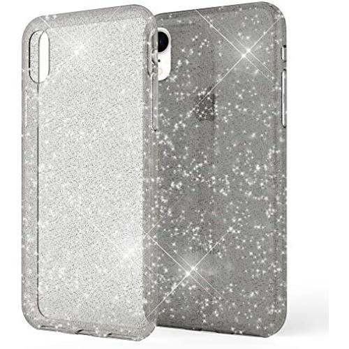 NALIA Glitter Case Compatible with iPhone XR, Ultra-Thin Shiny Protective Silicone Back-Cover Rubber Skin, Sparkle Shock-Proof Soft Slim Smart-Phone Bumper, Rugged Protector Etui, Color:Black