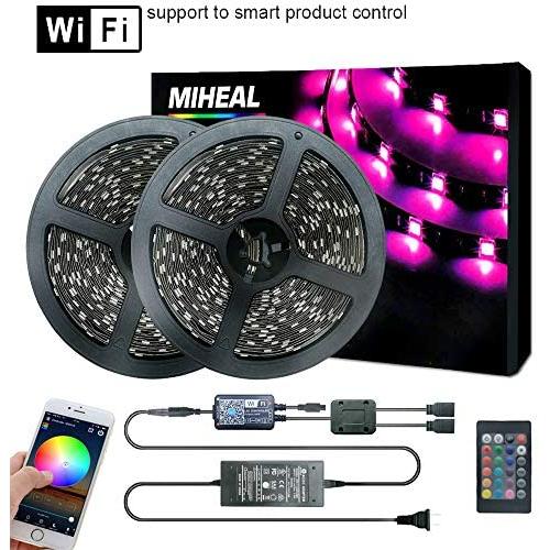 Miheal Led Light Strip, WiFi Wireless Smart Phone Controlled 65.6ft Non-Waterproof Strip Light Kit Black PCB 5050 LED Lights,Working with Android and iOS System,IFTTT