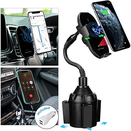 Wireless Car Charger TOOVREN Phone Mount Auto Clamping Fast Qi iPhone Car Charger Air Vent/Cup Holder for Car 10W Charging for iPhone 11/11 Pro Max/X/XR/8/7Plus,Samsung Note10+/s9,Google Pixel