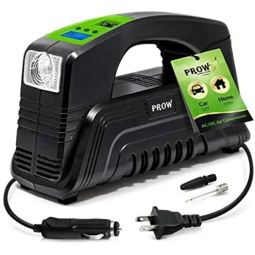 Prow electric Air Compressor Tire Inflator AC/DC Portable for Car – DC 12V, Home – AC 110V, Upscale, with Digital Pressure gauge, Air pump for Car Tires, Motorcycle, Bike, Basketball and More