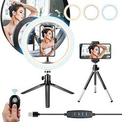Ring Light with Tripod Stand 10.2" Selfie Ring Light with Phone Holder and Bluetooth Remote, LED Circle Light for Makeup/YouTube/Photography/Camera/Vlog/Blogging Compatible with Android iPhone