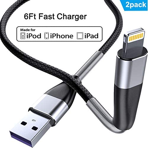 Apple MFi Certified 2 Pack iPhone Charger 6ft, CyvenSmart Spring Protection Lightning Cable 6 Foot, Long iPhone Charging Cable Cord for iPhone XS/XR/XsMAX/X/8/8+/7/7+/iPhone 6/6+/11/Pro iPad iPod