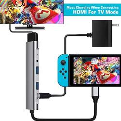 RREAKA Nintendo Switch Dock Portable Switch Charging Dock 4K HDMI TV Adapter Switch Docking Station Charger with USB 3.0 Dock 3.5mm Headphone Audio (Upgraded System)