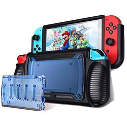 Case for Nintendo Switch, Grip Cover with 5+2 Storage Slots for Game Cards, Multi-Angle Adjustable Stand, Portable Cover with Shock Absorbing and Scratch Resistant Design (Blue)