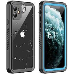 Vapesoon iPhone 11 Waterproof Case, Built-in Screen Protector 360 Full-Body Protection Clear Call Quality Heavy Duty Waterproof Shockproof Cover Case for iPhone 11 2019（6.1 Inch）-Black/Blue