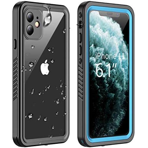 Vapesoon iPhone 11 Waterproof Case, Built-in Screen Protector 360 Full-Body Protection Clear Call Quality Heavy Duty Waterproof Shockproof Cover Case for iPhone 11 2019（6.1 Inch）-Black/Blue