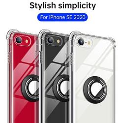 ANSIWEE iPhone SE 2020 Case, iPhone 8 Case, Metal Ring Kickstand Work with Magnetic Car Mount Designed Case Drop Protection Bumper and Clear Hard Back Cases for iPhone SE 2nd 4.7 Inch Crystal Clear