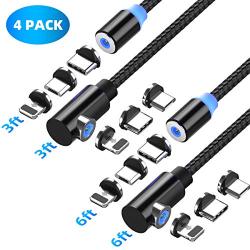 Magnetic Charging Cable, FONKEN 3 in 1 Magnetic Cable [4-Pack, 3ft/3ft/6ft/6ft] Magnetic Phone Charger Nylon Braided USB A to USB C Cable Compatible Micro USB, Type C Smartphone and iProduct Device