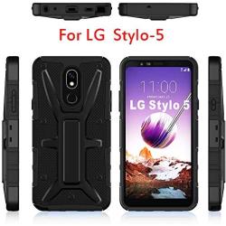 HNHYGETE Designed for LG STYLO 5 Plus(2019) Case,LG Stylo 5 Cell Phone Case,Dual Layer Heavy Duty Non Slip Shockproof Bumper Rugged Protective Cover (Black)