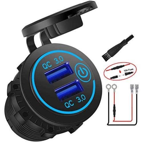 12V USB Outlet, AlfredDireck Dual Quick Charge 3.0 USB Car Charger with Switch, 36W 12V USB Outlet Fast Charger Waterproof Power Outlet for Marine Boat Motorcycle Truck Golf Cart