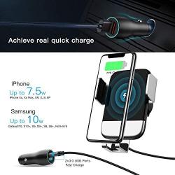 Wireless Car Charger, CTYBB Qi Auto-Clamping Air Vent Dashboard Car Phone Holder & QC3.0 Car Charger, 10W Compatible for Galaxy S10/S10+/S9,Charging for iPhone 11/11 Pro/11 Pro Max/XSMax/XS/XR/X/8P/8