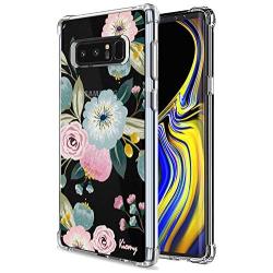 Galaxy Note 8 Case for Girls Women Clear with Pink Flowers Floral Pattern Design Shockproof Protective Cell Phone Cover for Samsung Galaxy Note 8 6.3 Inch Silicone Slim Fit Cute Bumper Skin for Teens