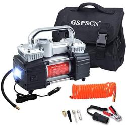 GSPSCN Silver Dual Cylinder 12V Air Compressor Pump for Car, Heavy Duty Portable Tire Inflator 150PSI with LED Work Lights for Auto,Truck,SUV, Balls etc