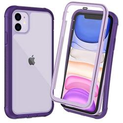 OTBBA iPhone 11 Case, Full-Body with Built-in Screen Protector Heavy Drop Protection Shock Absorption Cover Case Designed for iPhone 11-6.1 inch (Purple-Clear)